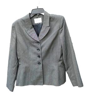 Le Suit Petite Blazer Womens Size 10P Four Button Long Sleeve Career Gray/Black